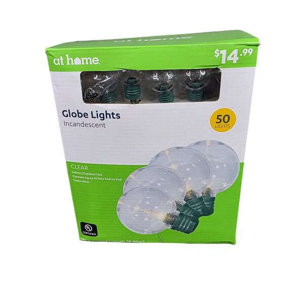 At Home Globe Lights Clear Incandescent 50 Bulbs Indoor/Outdoor Green 29.5 Ft - Picture 1 of 4